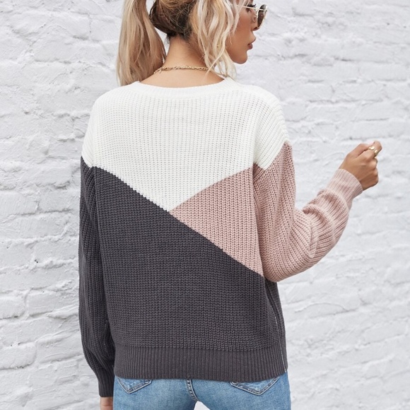 crew neck fall knit multicolor charcoal sweater - Picture 9 of 11